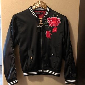 BeBe Satin Bomber w/Floral Patch